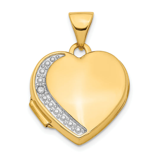 14k Yellow Gold 14K Diamond 16mm Heart Locket Pendant