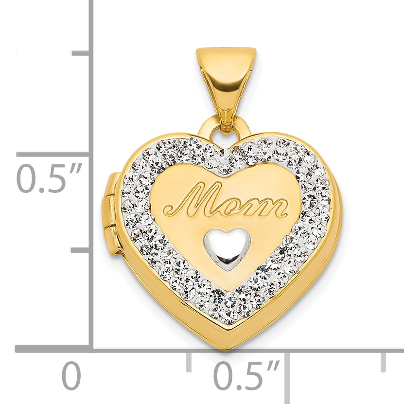 14k Yellow & Rhodium 14K w/ White Rhodium Crystal 16mm MOM Heart Locket Pendant