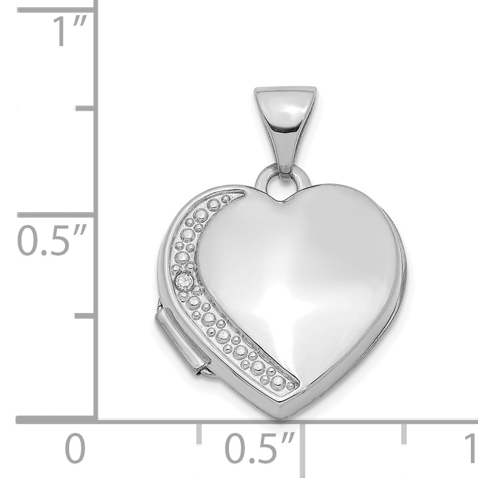 14k White Gold 14K White Gold Diamond 16mm Heart Locket Pendant