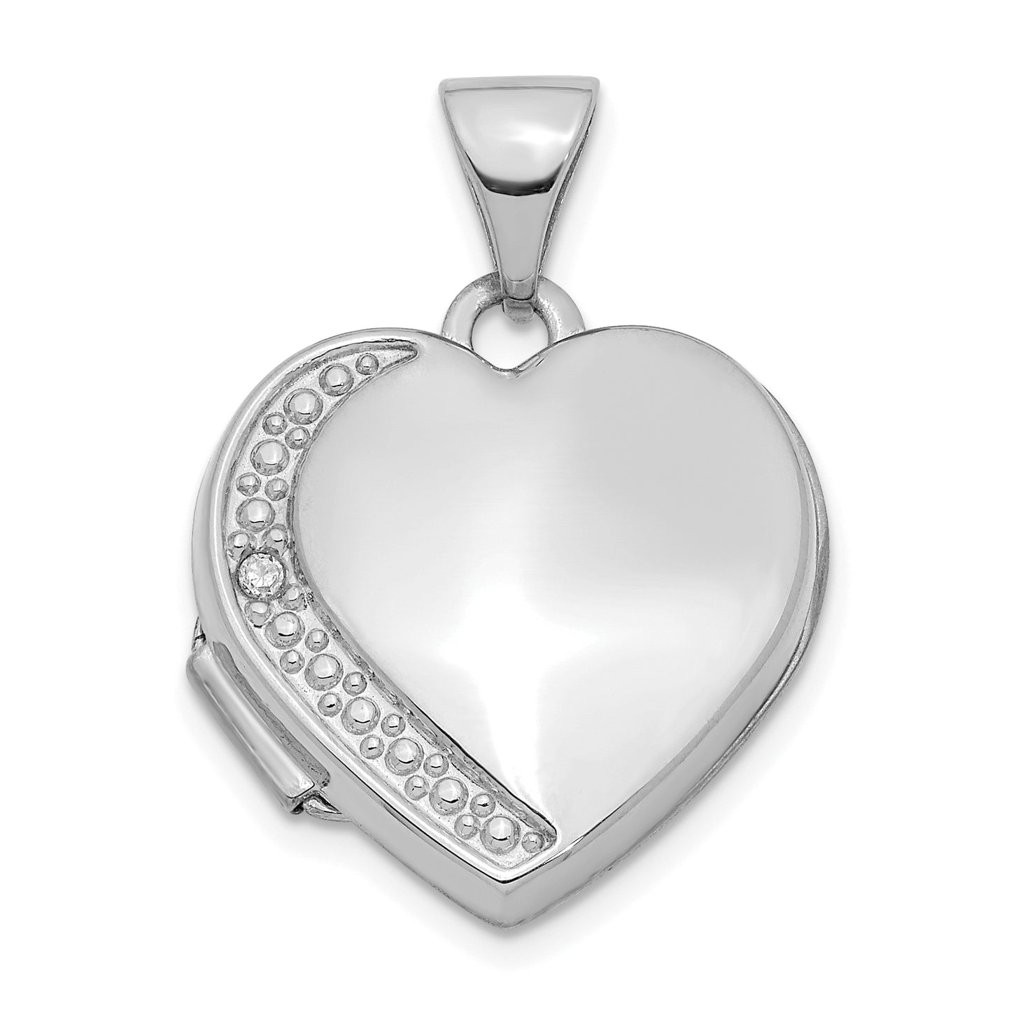 14k White Gold 14K White Gold Diamond 16mm Heart Locket Pendant