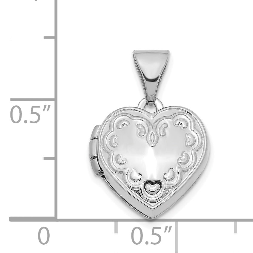 14k White Gold 14K White Gold Textured 13mm Heart Locket Pendant