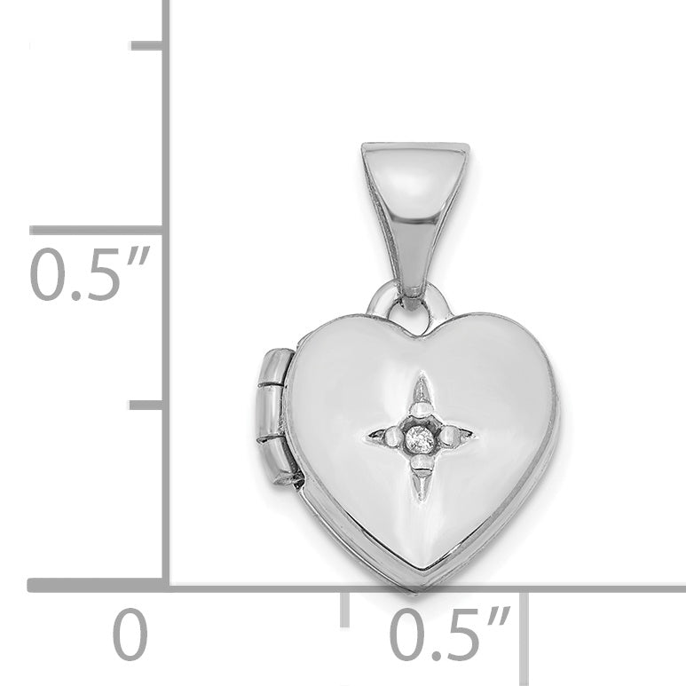 14k White Gold 14K White Gold Diamond 11mm Heart Locket Pendant