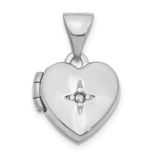 14k White Gold 14K White Gold Diamond 11mm Heart Locket Pendant