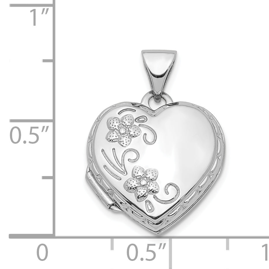 14k White Gold 14K White Gold Polished 15mm Floral Heart Locket