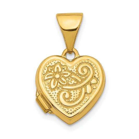 14k Yellow Gold 14K 11mm Floral Heart Locket Pendant