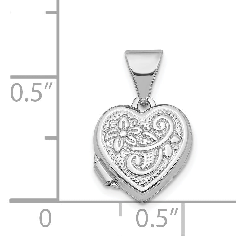 14k White Gold 14K White Gold 11mm Flower Heart Locket Pendant