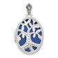 14k White Gold 14K White Gold Diamond Tree 23mm Blue Fabric Locket Pendant