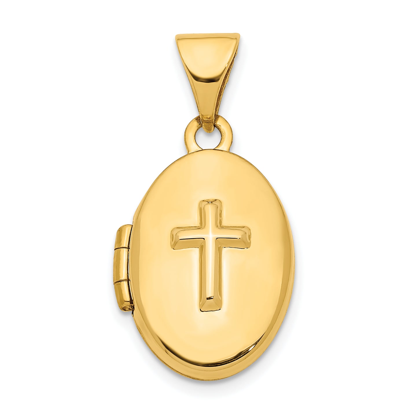 14k Yellow Gold 14ky Cross 16mm Oval Locket Pendant