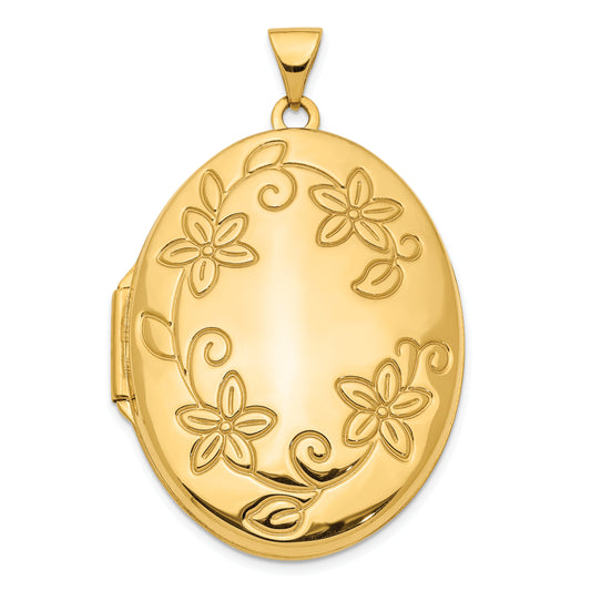 14k Yellow Gold 14K 33mm Floral Oval Locket Pendant