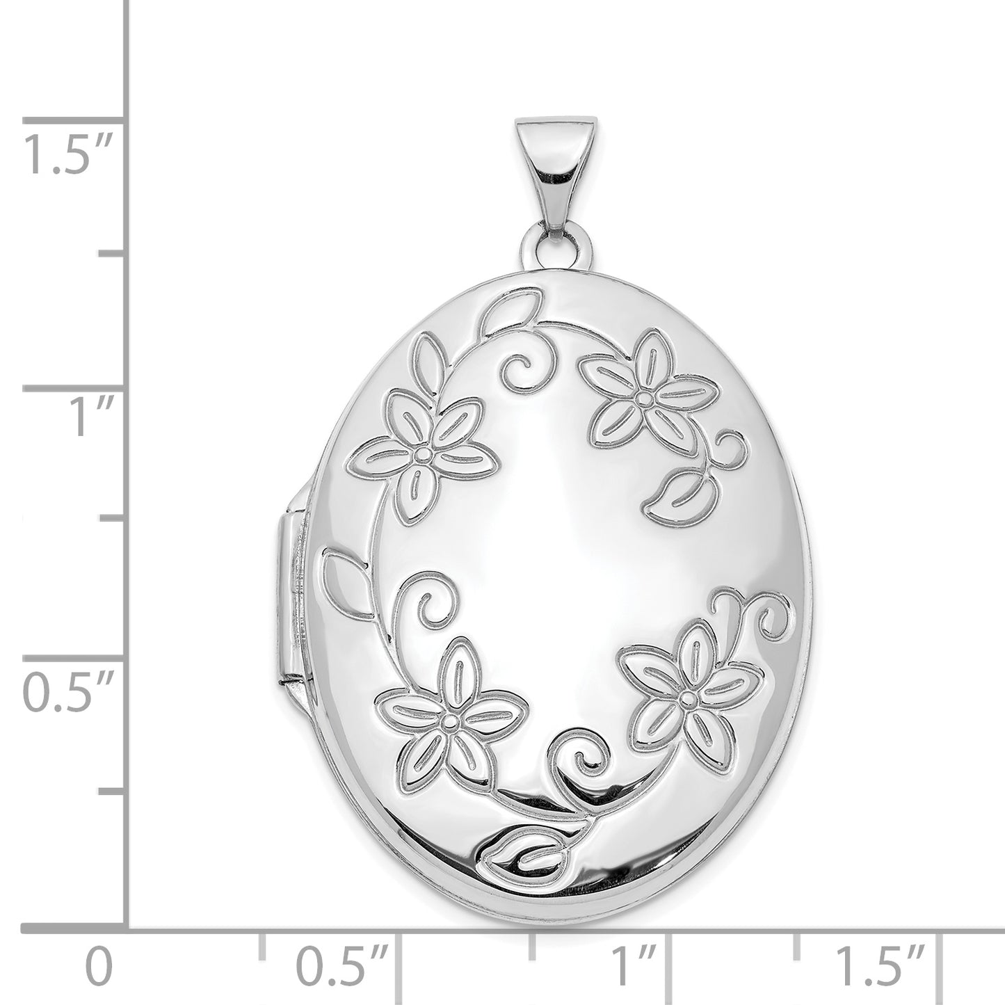 14k White Gold 14K White Gold 33mm Floral Oval Locket Pendant