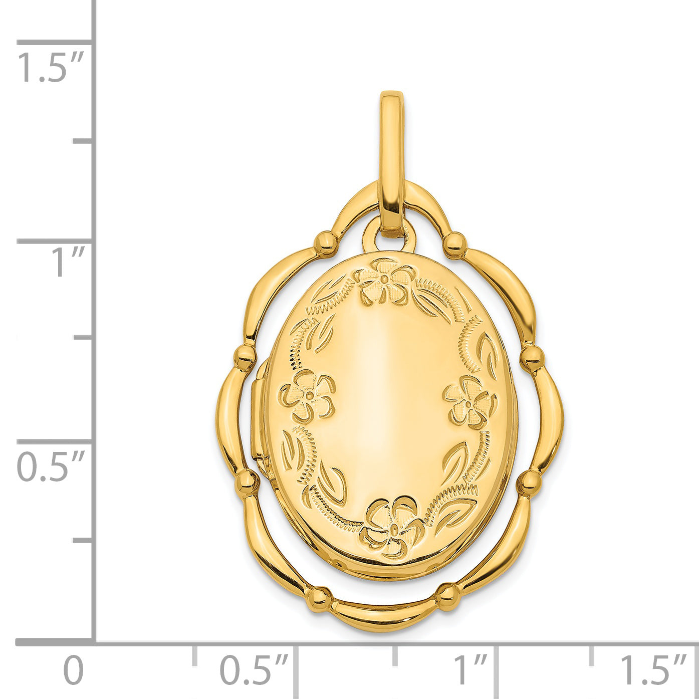 14k Yellow Gold 14K Dancing Floral 24mm Oval Locket Pendant