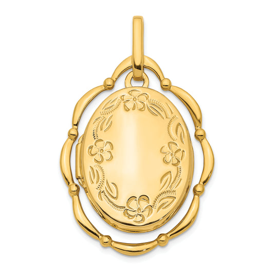 14k Yellow Gold 14K Dancing Floral 24mm Oval Locket Pendant