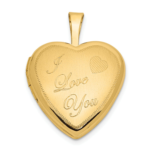 14k Yellow Gold 14k 16mm Polished & Satin I LOVE YOU Heart Locket