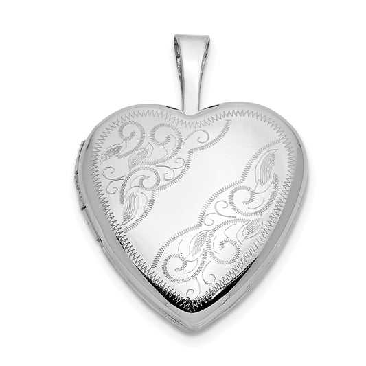 14k White Gold 14k White Gold 16mm Floral Heart Locket