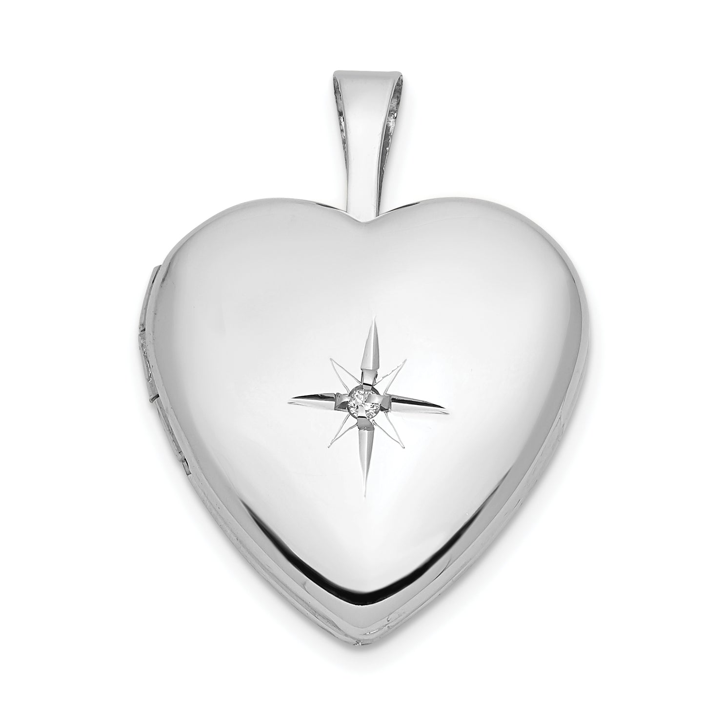 14k White Gold 14k White Gold 16mm .01ct. Diamond Heart Locket