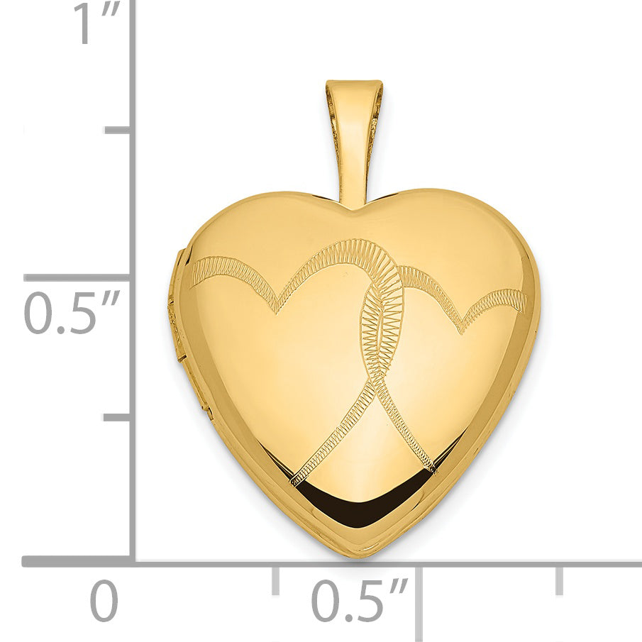 14k Yellow Gold 14ky 16mm Double Hearts Locket