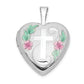 14k White Gold 14k White Gold 16mm with Enamel Floral Cross Heart Locket