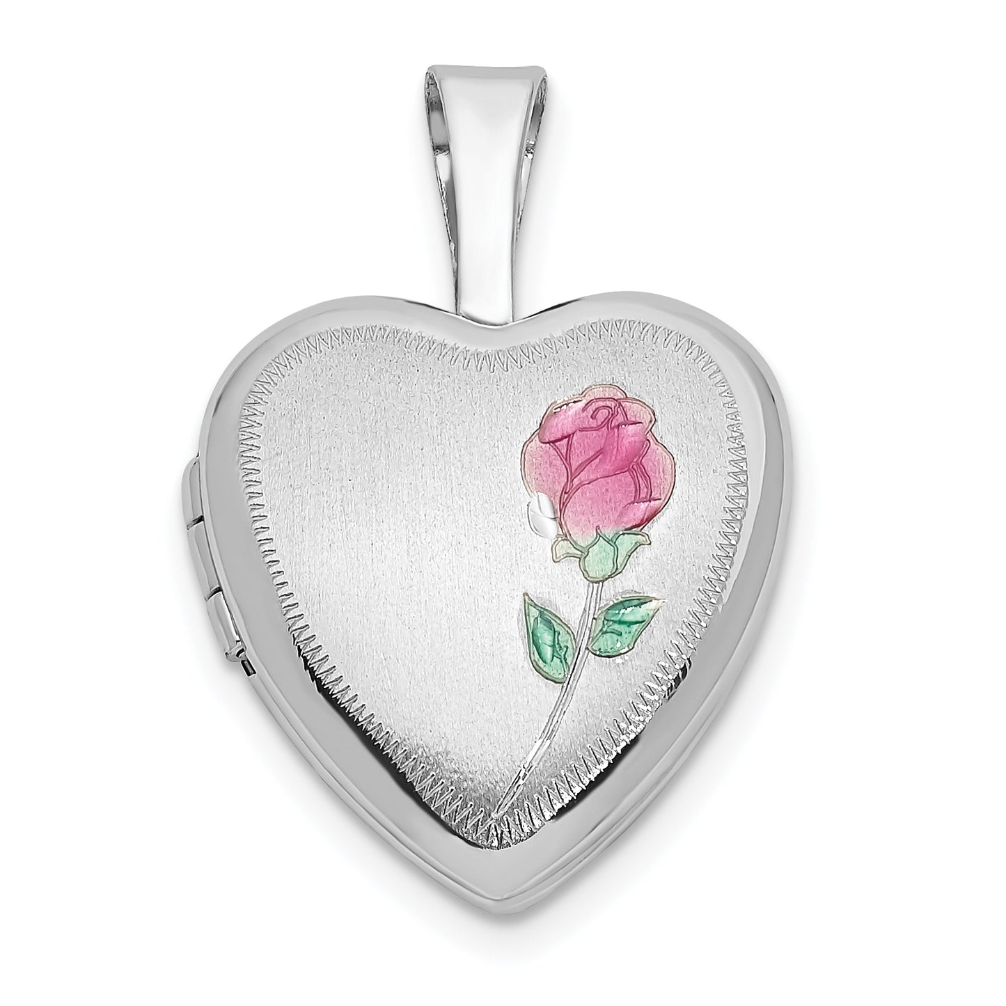 14k White Gold 14k White Gold 12mm Satin with Enamel Rose Heart Locket