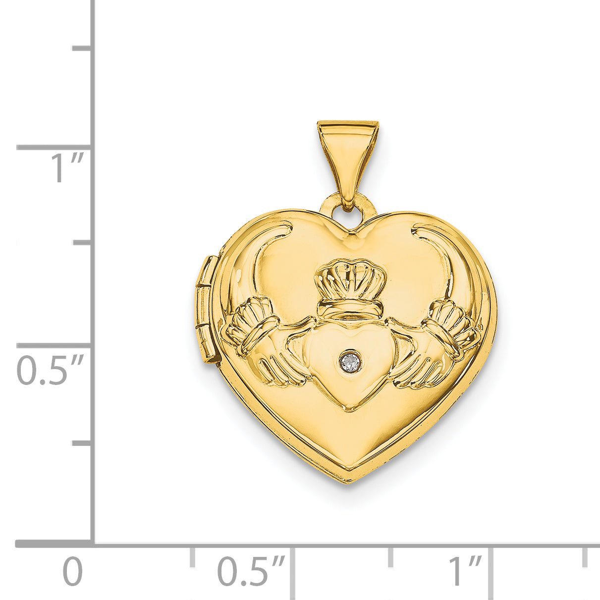 14k Yellow Gold 14k Diamond Claddagh Heart Locket