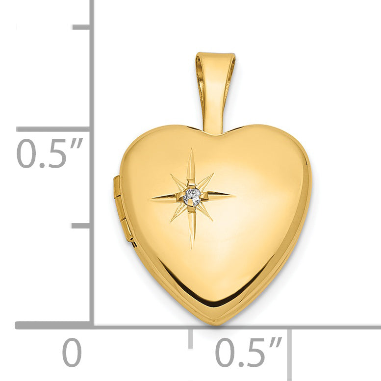 14k Yellow Gold 14k 12mm with .01ct. Diamond Heart Locket