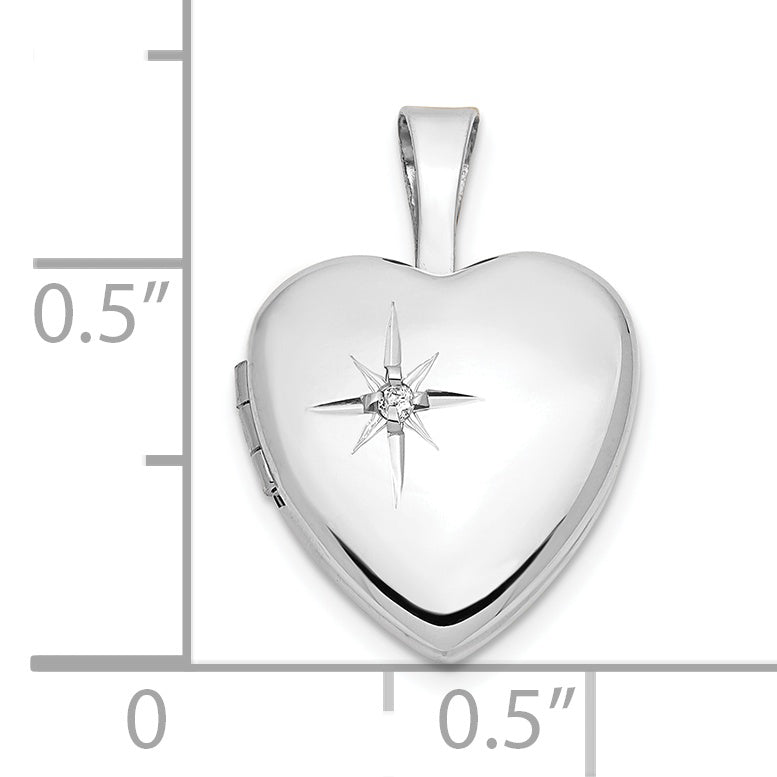 14k White Gold 14k White Gold 12mm .01ct. Diamond Heart Locket