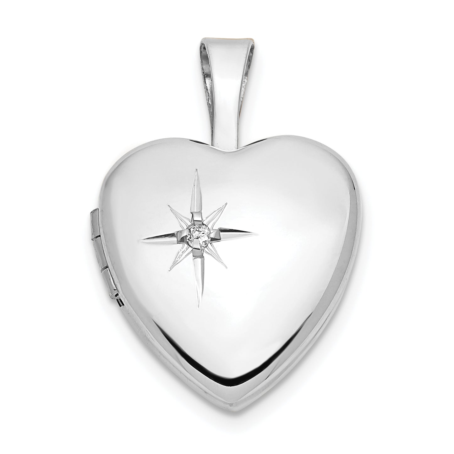 14k White Gold 14k White Gold 12mm .01ct. Diamond Heart Locket