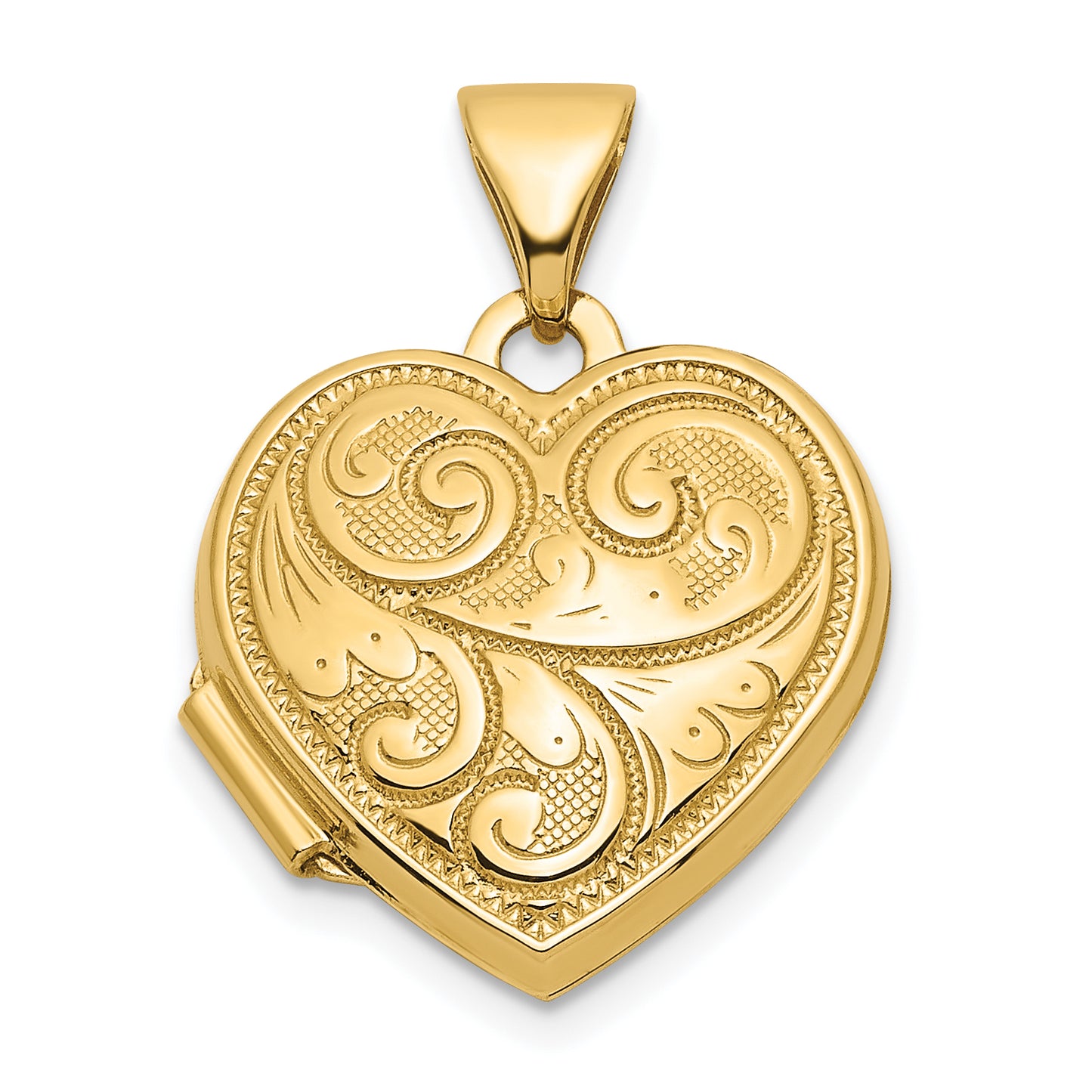 14k Yellow Gold 14ky Reversible Swirl Design 15mm Heart Locket