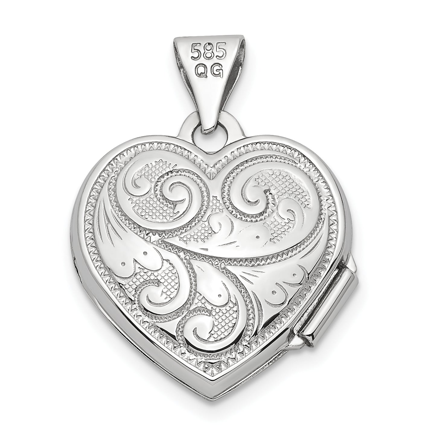 14k White Gold 14k White Gold Reversible Swirl Design 15mm Heart Locket