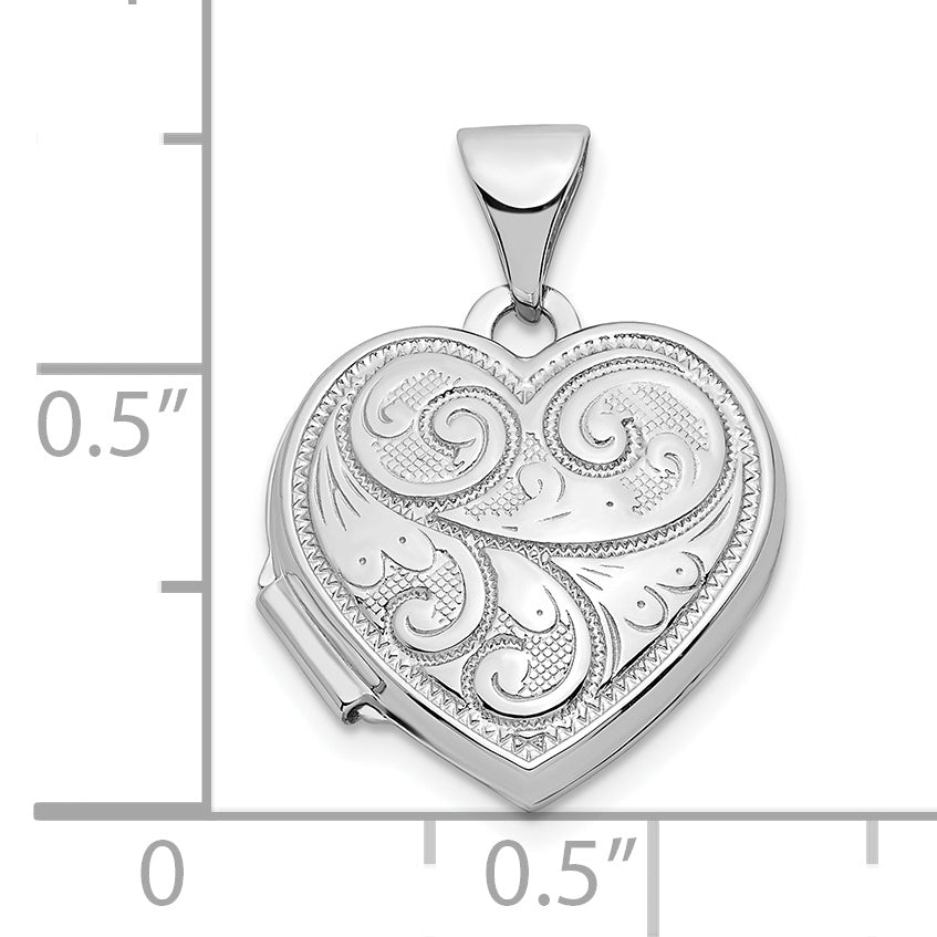 14k White Gold 14k White Gold Reversible Swirl Design 15mm Heart Locket