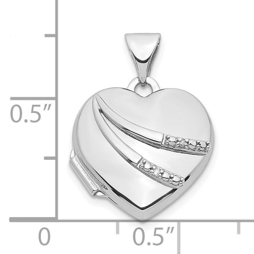 14k White Gold 14k White Gold .01ct Diamond 15mm Heart Locket