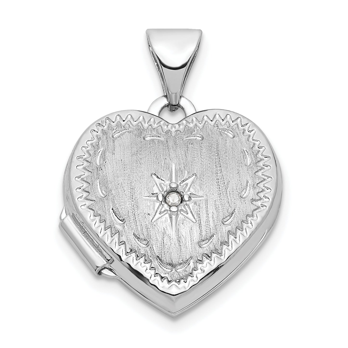 14k White Gold 14k White Gold Brushed Diamond Star 15mm Heart Locket