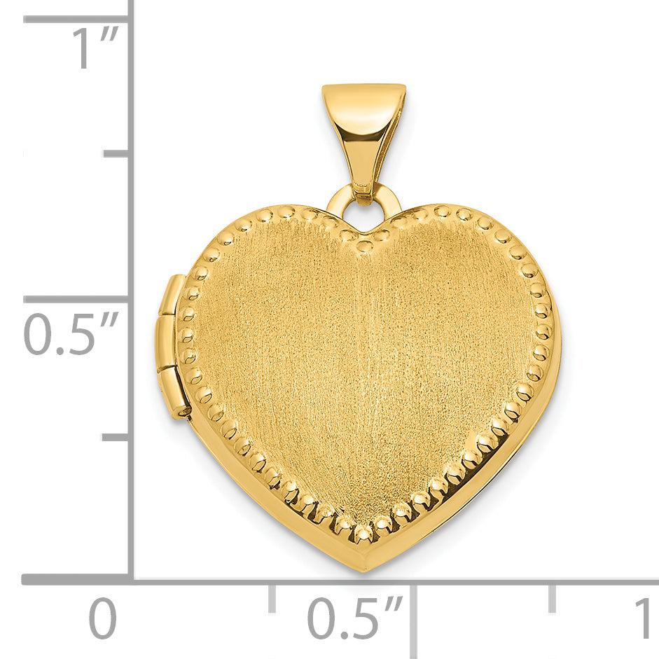 14k Yellow Gold 14ky Brushed w/Beaded Edge 18mm Heart Locket