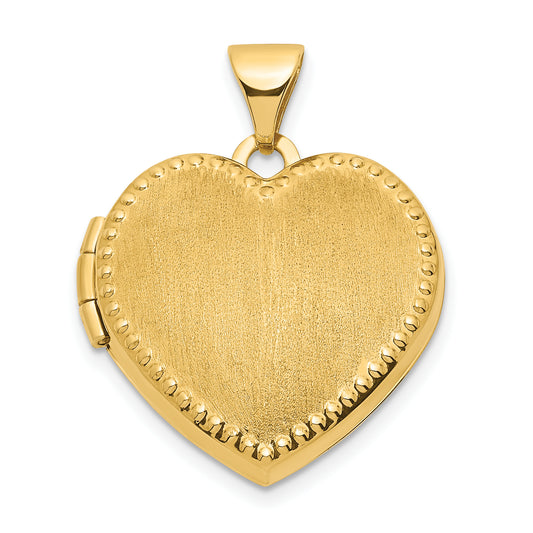 14k Yellow Gold 14ky Brushed w/Beaded Edge 18mm Heart Locket