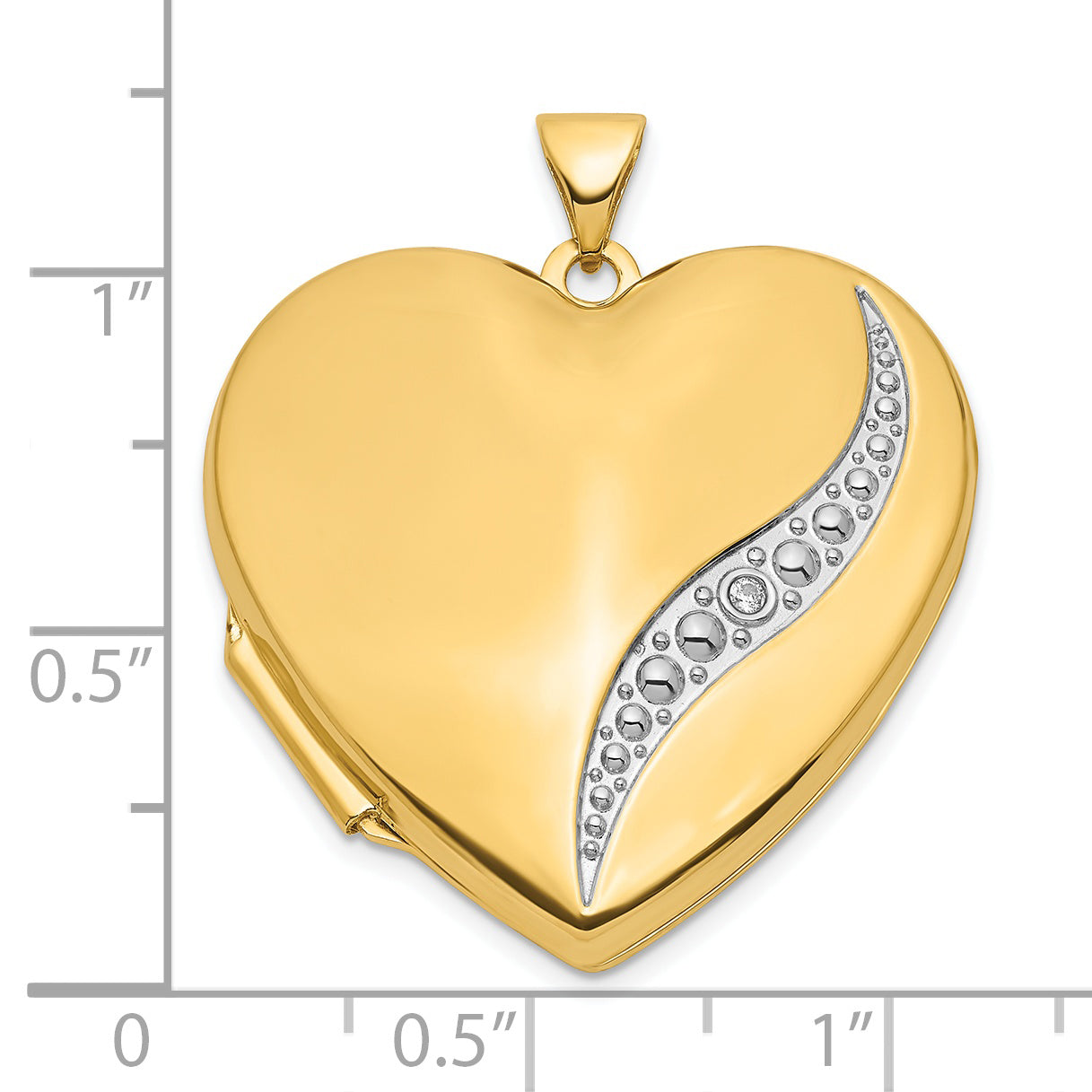 14k Yellow & Rhodium 14k With White Rhodium Wave Diamond 27mm Heart Locket