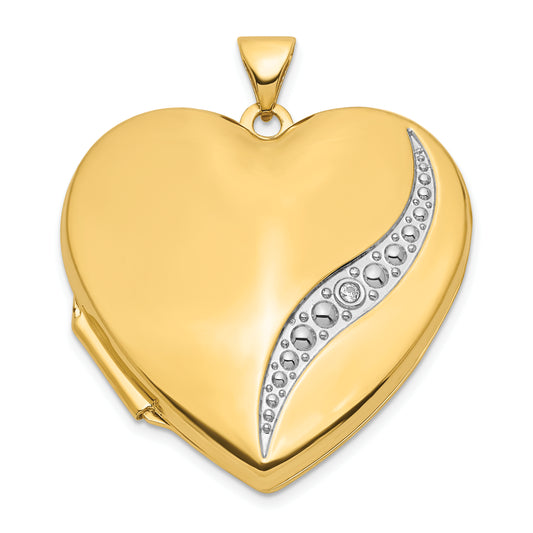 14k Yellow & Rhodium 14k With White Rhodium Wave Diamond 27mm Heart Locket