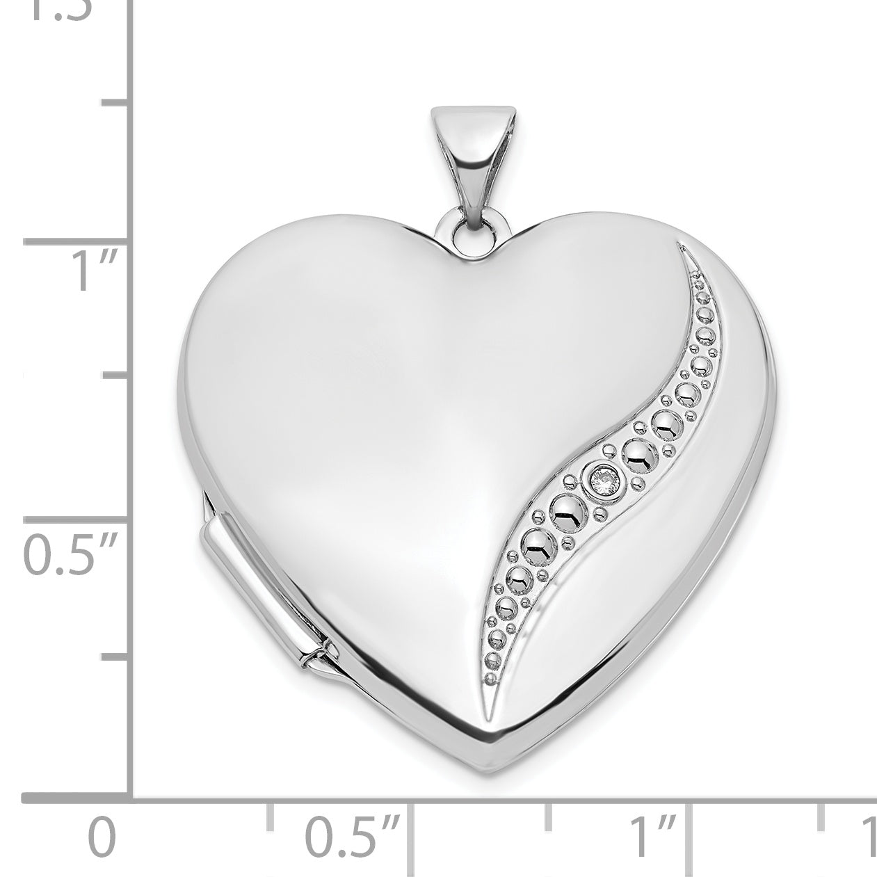 14k White Gold 14k White Gold Wave Diamond 27mm Heart Locket