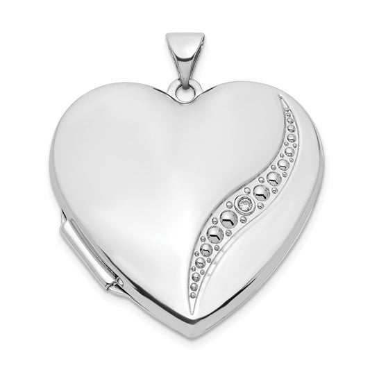 14k White Gold 14k White Gold Wave Diamond 27mm Heart Locket