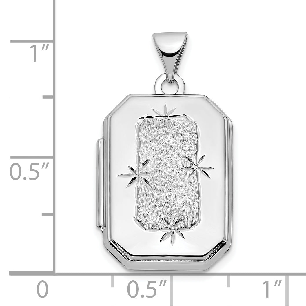 14k White Gold 14k White Gold Diamond-cut Brushed 20mm Rectangular Locket