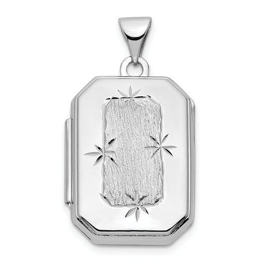 14k White Gold 14k White Gold Diamond-cut Brushed 20mm Rectangular Locket