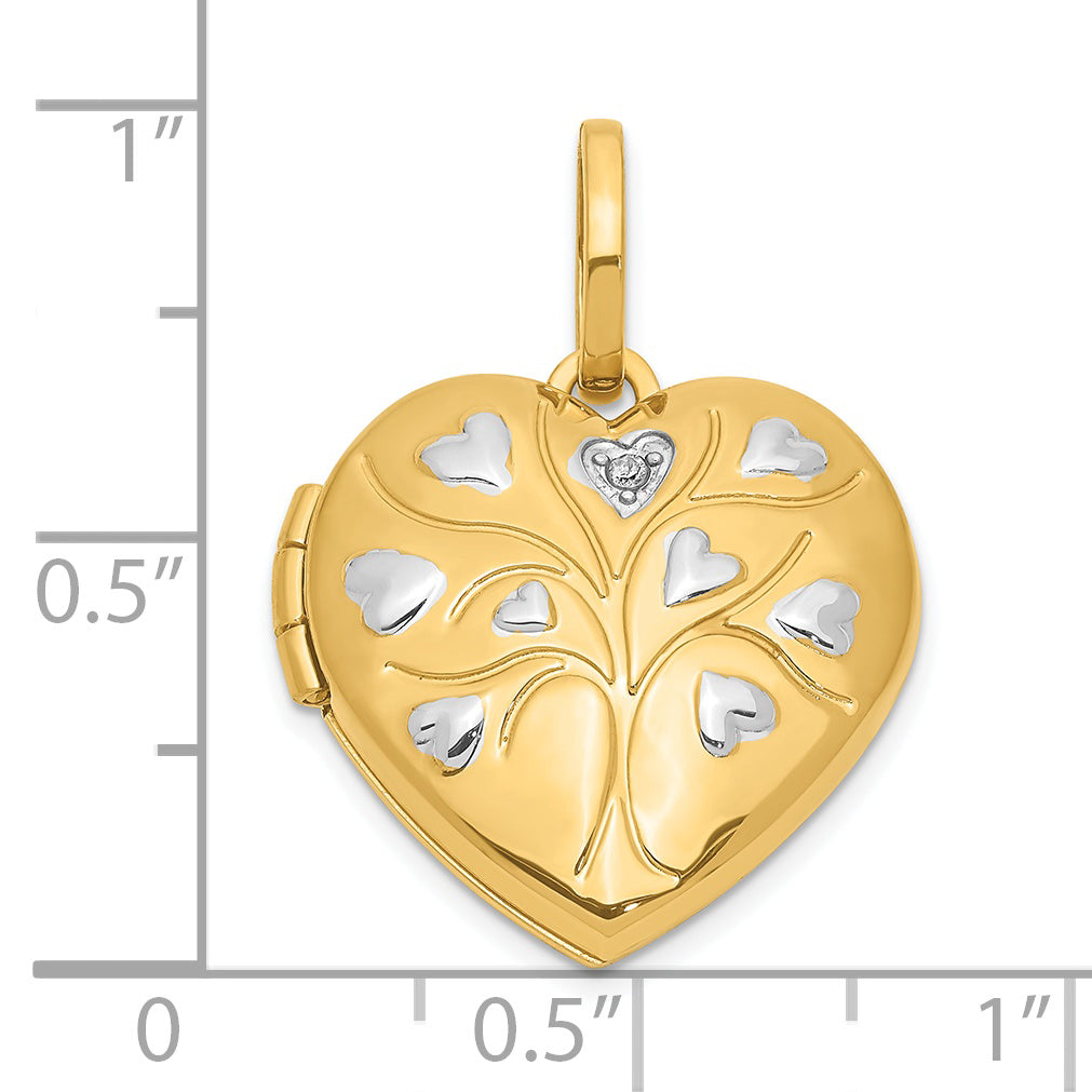 14k Yellow & Rhodium 14ky & White Rhodium Polished Diamond Heart Tree Heart Locket