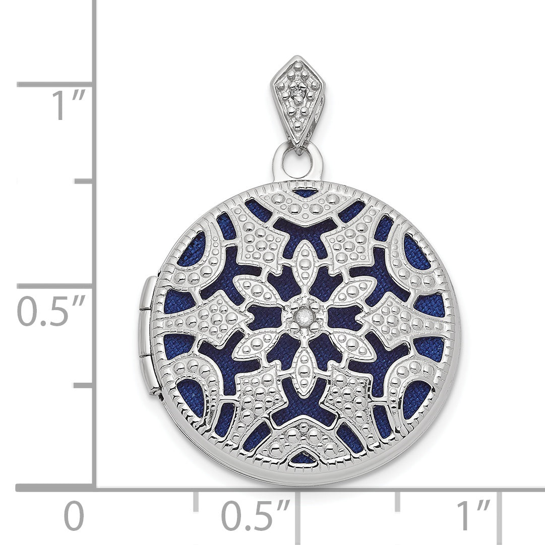 14k White Gold 14k White Gold Filigree .01ct Diamond 20mm Round Locket