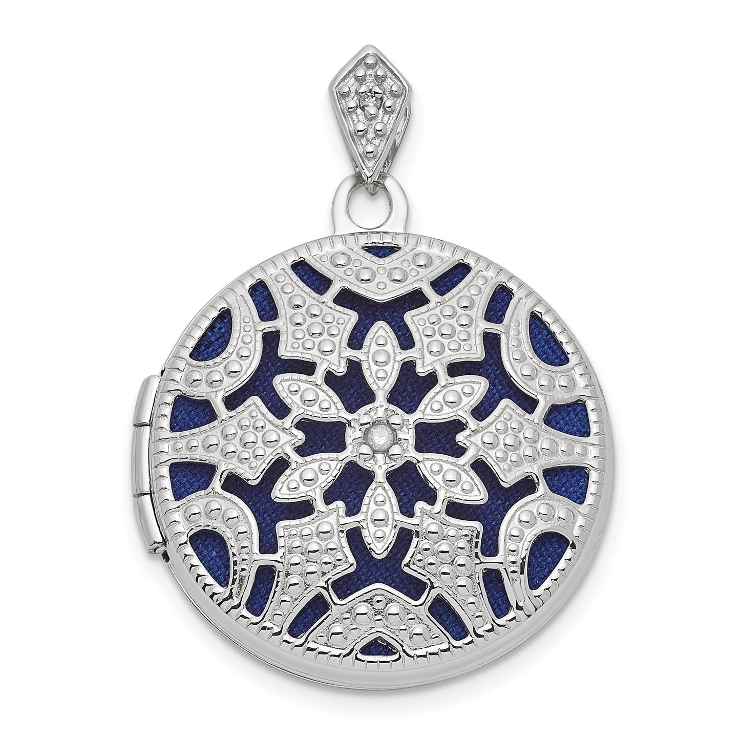 14k White Gold 14k White Gold Filigree .01ct Diamond 20mm Round Locket