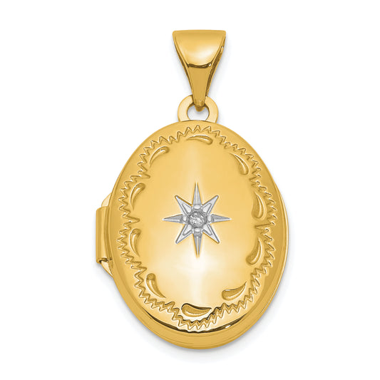 14k Yellow Gold 14ky Polished Diamond Oval Locket