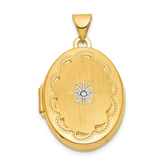 14k Yellow & Rhodium 14k w/ White Rhodium Brushed Diamond Star 21mm Oval Locket