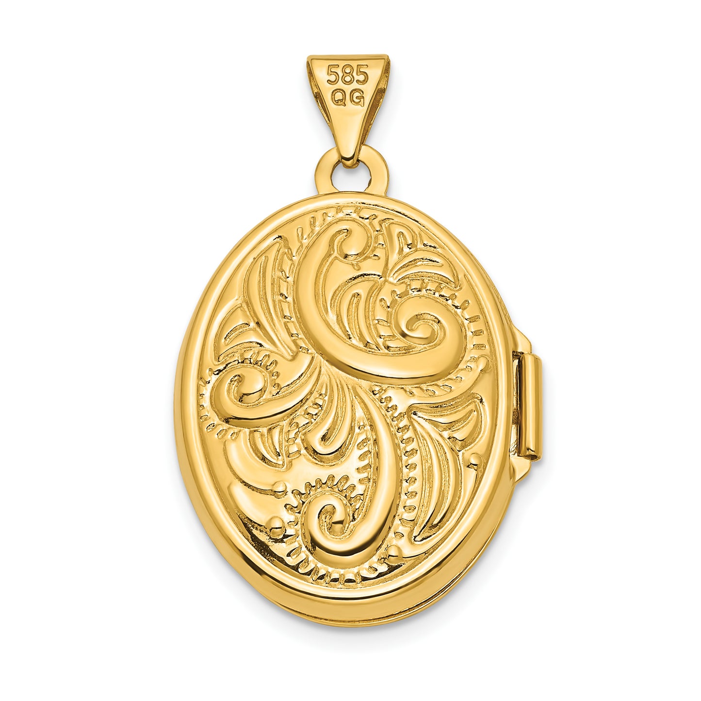 14k Yellow Gold 14ky Reversible Swirl Design 21mm Oval Locket