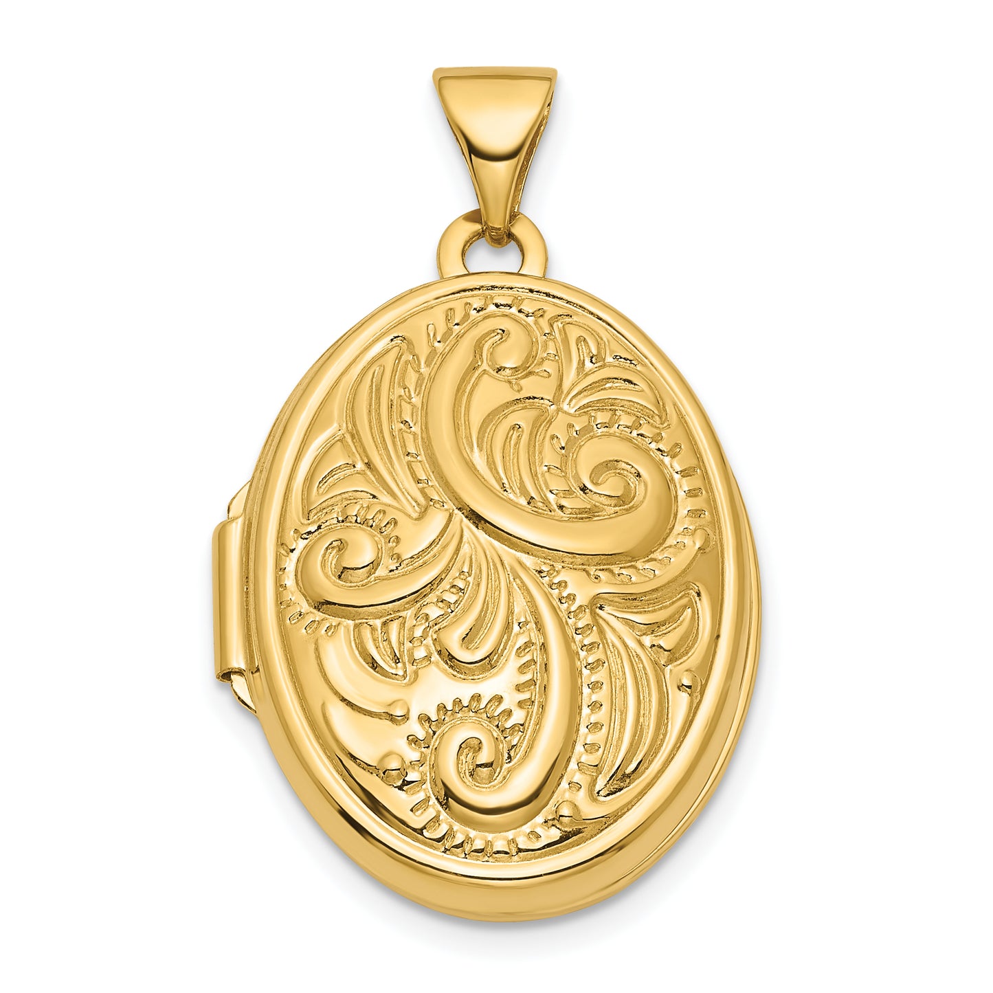 14k Yellow Gold 14ky Reversible Swirl Design 21mm Oval Locket