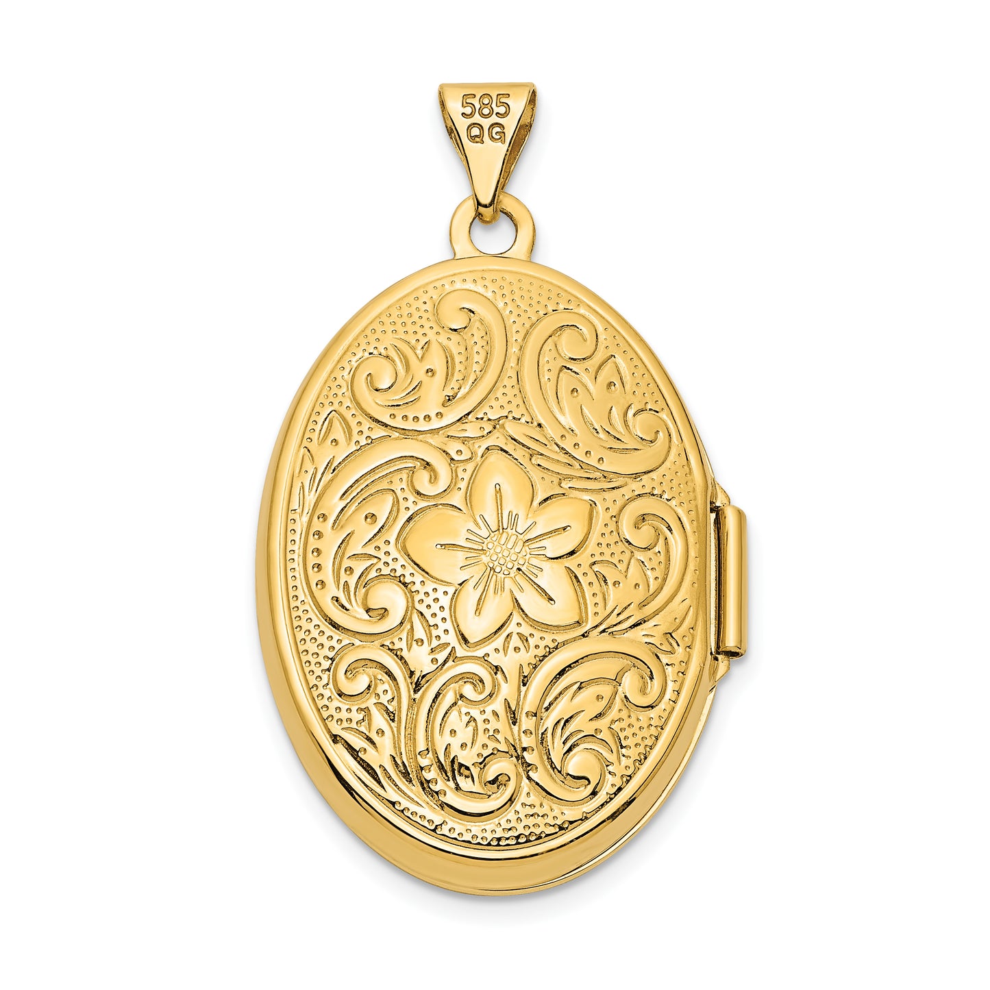 14k Yellow Gold 14ky Reversible Floral Swirl Design 26mm Oval Locket