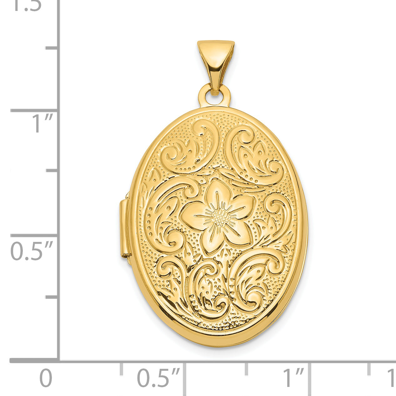 14k Yellow Gold 14ky Reversible Floral Swirl Design 26mm Oval Locket