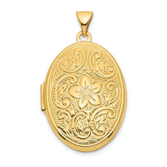 14k Yellow Gold 14ky Reversible Floral Swirl Design 26mm Oval Locket