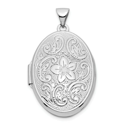 14k White Gold 14k White Gold Reversible Swirl Design Floral 26mm Oval Locket